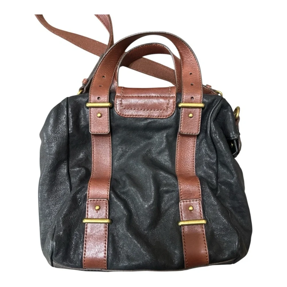 Fossil Black and Tan Leather Satchel vintage